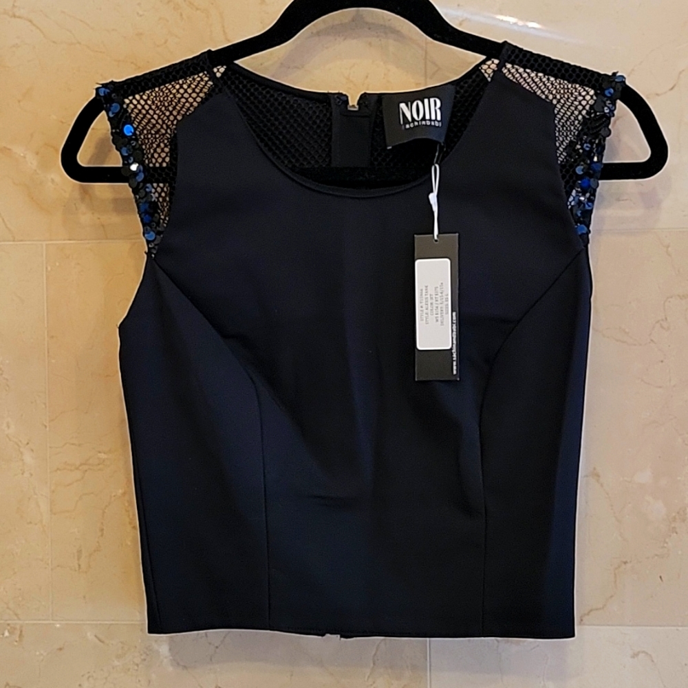 NWT NOIR SACHIN + BABI ALEXIS BLOUSE WITH MESH AND SEQUIN SLEEVES $375
